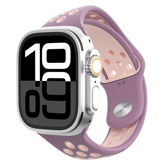 For Apple Watch 46mm / 49mm / 45mm / 44mm Angled Design Reverse Buckle Two Color Silicone Watch Band(Purple Pink)
