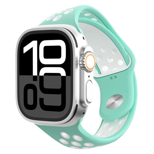For Apple Watch 46mm / 49mm / 45mm / 44mm Angled Design Reverse Buckle Two Color Silicone Watch Band(Mint Green White)