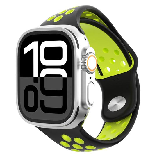 For Apple Watch 42mm / 41mm / 40mm / 38mm Angled Design Reverse Buckle Two Color Silicone Watch Band(Black Yellow)