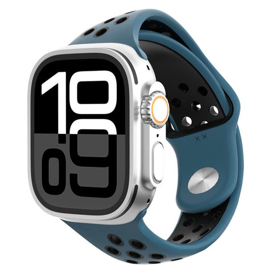For Apple Watch 42mm / 41mm / 40mm / 38mm Angled Design Reverse Buckle Two Color Silicone Watch Band(Navy Blue Black)