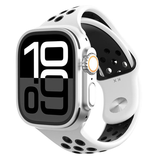 For Apple Watch 42mm / 41mm / 40mm / 38mm Angled Design Reverse Buckle Two Color Silicone Watch Band(White Black)