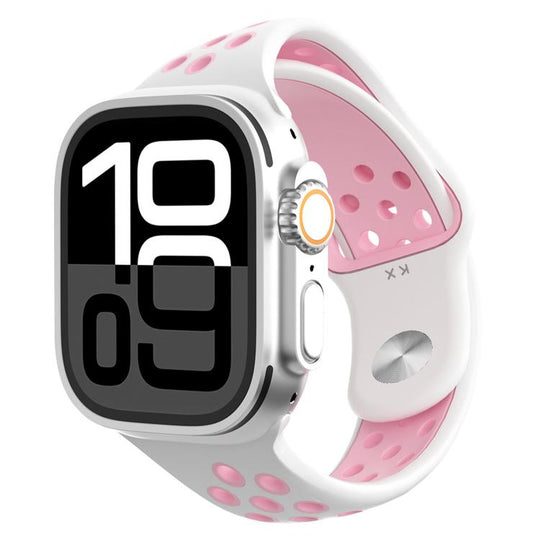 For Apple Watch 42mm / 41mm / 40mm / 38mm Angled Design Reverse Buckle Two Color Silicone Watch Band(White Pink)