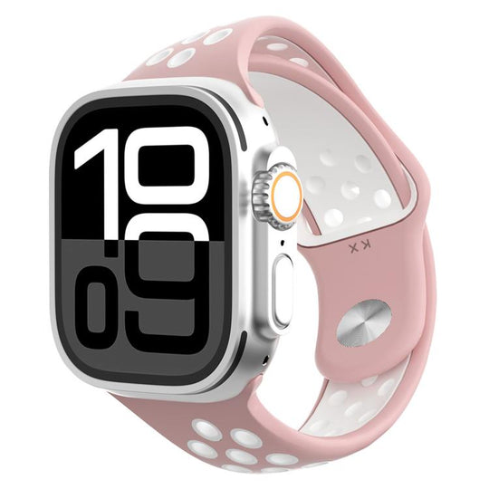 For Apple Watch 42mm / 41mm / 40mm / 38mm Angled Design Reverse Buckle Two Color Silicone Watch Band(Light Pink White)