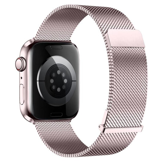 For Apple Watch 42mm / 41mm / 40mm / 38mm Plain Two-Section Dual Magnetic Milanese Metal Watch Band(Rose Pink)