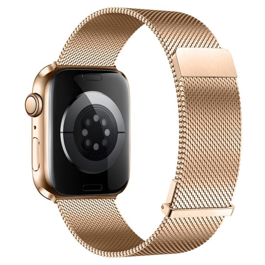 For Apple Watch 42mm / 41mm / 40mm / 38mm Plain Two-Section Dual Magnetic Milanese Metal Watch Band(Rose Gold)