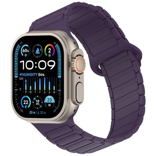 For Apple Watch 46mm / 49mm / 45mm / 44mm Angled Design Three Beads Magnetic Loop Silicone Watch Band(Fresh Plum)