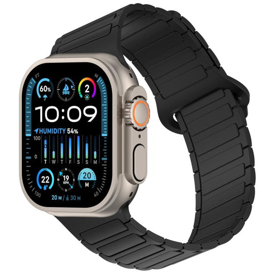 For Apple Watch 42mm / 41mm / 40mm / 38mm Angled Design Three Beads Magnetic Loop Silicone Watch Band(Black)
