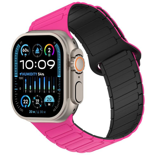 For Apple Watch 42mm / 41mm / 40mm / 38mm Angled Design Three Beads Magnetic Loop Silicone Watch Band(Pink Black)