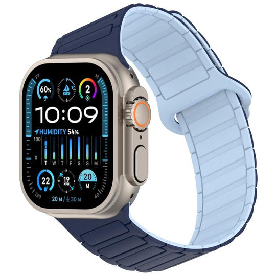 For Apple Watch 42mm / 41mm / 40mm / 38mm Angled Design Three Beads Magnetic Loop Silicone Watch Band(Midnight Sky Blue)