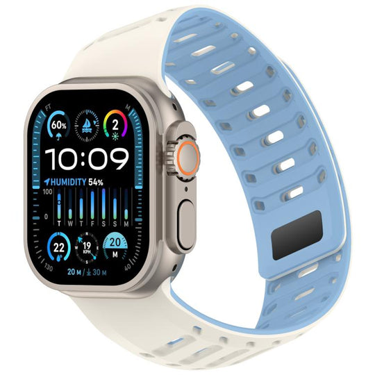 For Apple Watch 46mm / 49mm / 45mm / 44mm Angled Design Pangolin Texture Silicone Watch Band(White Mist Blue)
