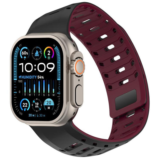 For Apple Watch 46mm / 49mm / 45mm / 44mm Angled Design Pangolin Texture Silicone Watch Band(Black Wine Red)