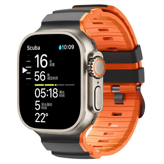 For Apple Watch 46mm / 49mm / 45mm / 44mm Trail Style Two Color Silicone Watch Band(Black Orange)