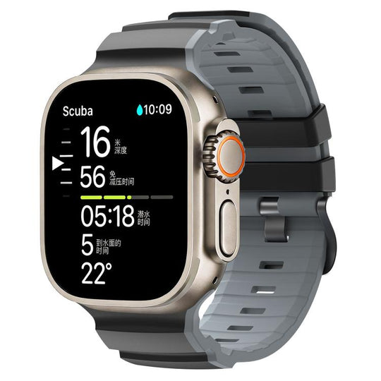 For Apple Watch 46mm / 49mm / 45mm / 44mm Trail Style Two Color Silicone Watch Band(Black Gray)
