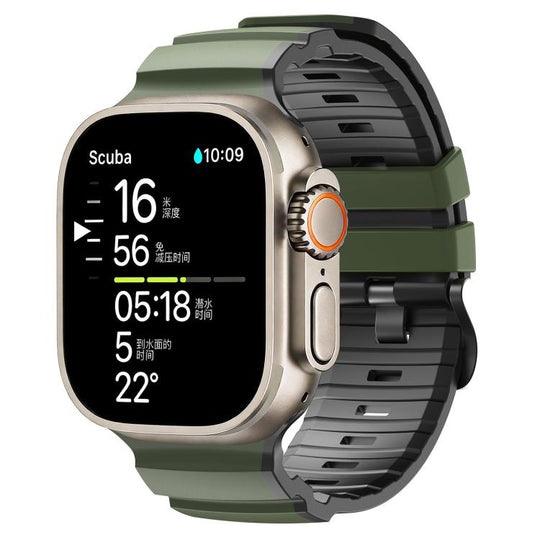 For Apple Watch 46mm / 49mm / 45mm / 44mm Trail Style Two Color Silicone Watch Band(Army Green Black)