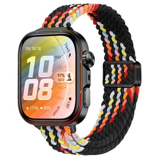 For Huawei Watch Fit 5 / Fit 5 Pro / Fit 4 Slim Magnetic Buckle Nylon Braided Watch Band(Black Rainbow)