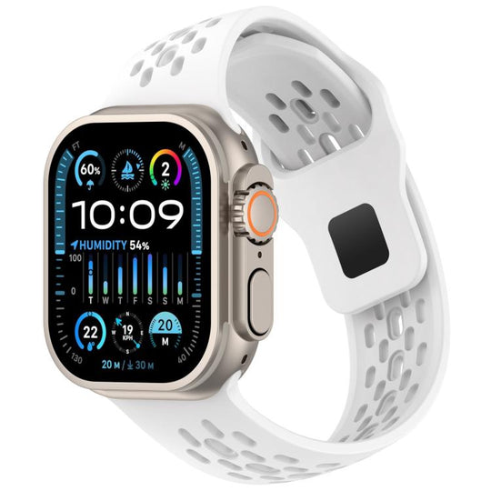 For Apple Watch 46mm / 49mm / 45mm / 44mm Angled Design Mesh Holes Reverse Buckle Silicone Watch Band(White)