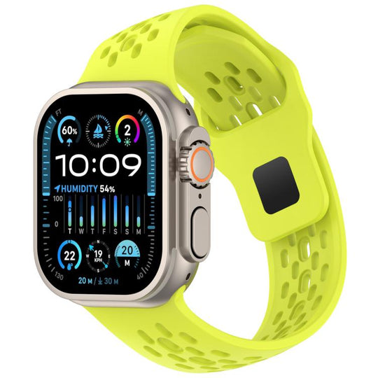 For Apple Watch 46mm / 49mm / 45mm / 44mm Angled Design Mesh Holes Reverse Buckle Silicone Watch Band(Neon Green)