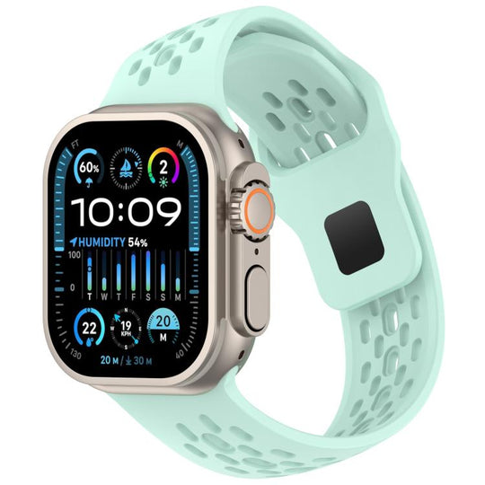 For Apple Watch 42mm / 41mm / 40mm / 38mm Angled Design Mesh Holes Reverse Buckle Silicone Watch Band(Light Mint)