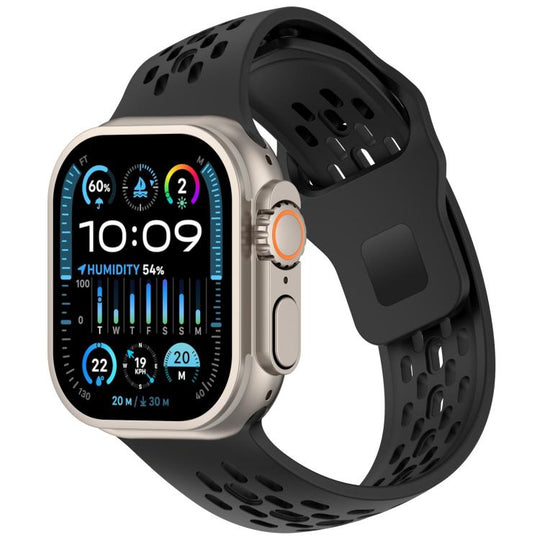 For Apple Watch 42mm / 41mm / 40mm / 38mm Angled Design Mesh Holes Reverse Buckle Silicone Watch Band(Black)