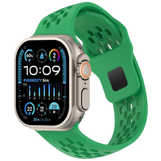 For Apple Watch 42mm / 41mm / 40mm / 38mm Angled Design Mesh Holes Reverse Buckle Silicone Watch Band(Vine Green)