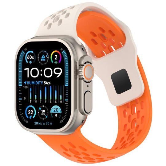 For Apple Watch 42mm / 41mm / 40mm / 38mm Angled Design Mesh Holes Reverse Buckle Silicone Watch Band(Starlight Orange)