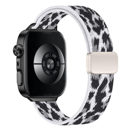 For Huawei Watch Fit5 / Fit5 Pro / Fit4 Slim Magnetic Buckle Elastic Nylon Watch Band(White Leopard Pattern)