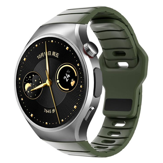 For Huawei Watch 5 46mm Dedicated Connector Armor-Style Reverse Buckle Silicone Watch Band(Green)