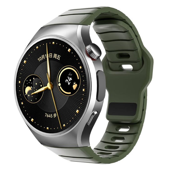 For Huawei Watch 5 42mm Dedicated Connector Armor-Style Reverse Buckle Silicone Watch Band(Green)