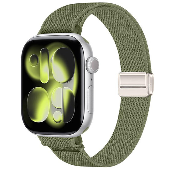 For Apple Watch 49mm / 46mm / 45mm / 44mm Slim Magnetic Buckle Elastic Nylon Watch Band(Olive Green)
