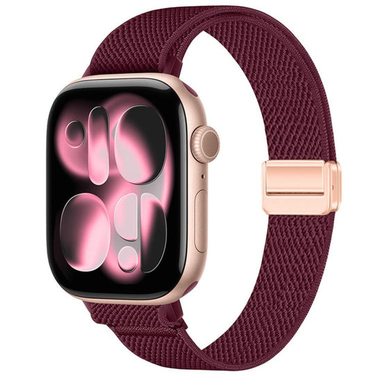 For Apple Watch 49mm / 46mm / 45mm / 44mm Slim Magnetic Buckle Elastic Nylon Watch Band(Wine Red)