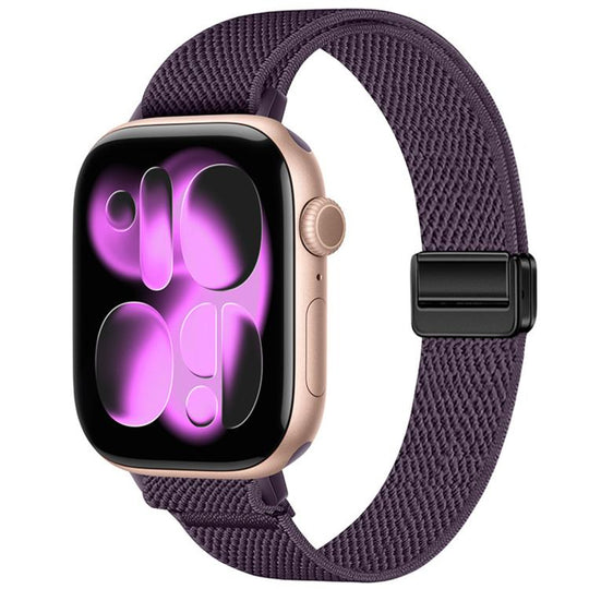 For Apple Watch 49mm / 46mm / 45mm / 44mm Slim Magnetic Buckle Elastic Nylon Watch Band(Magenta Color)