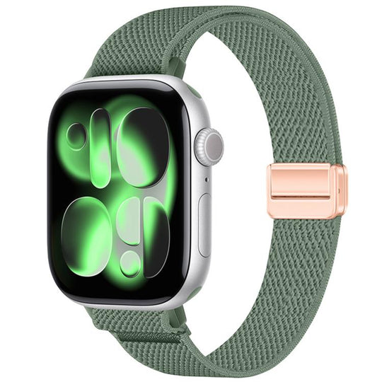 For Apple Watch 49mm / 46mm / 45mm / 44mm Slim Magnetic Buckle Elastic Nylon Watch Band(Green)