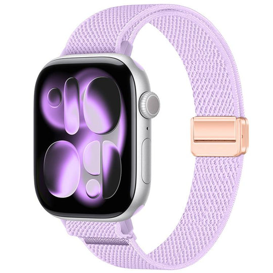 For Apple Watch 49mm / 46mm / 45mm / 44mm Slim Magnetic Buckle Elastic Nylon Watch Band(Lavender Purple)