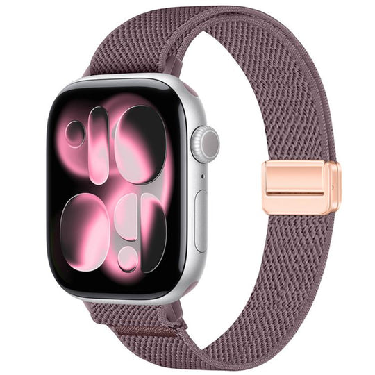 For Apple Watch 49mm / 46mm / 45mm / 44mm Slim Magnetic Buckle Elastic Nylon Watch Band(Purple)