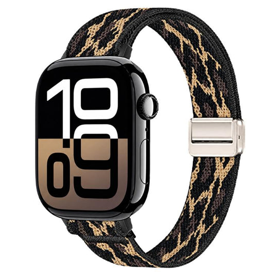 For Apple Watch 42mm / 41mm / 40mm / 38mm Slim Magnetic Buckle Elastic Nylon Watch Band(Yellow Leopard Pattern)