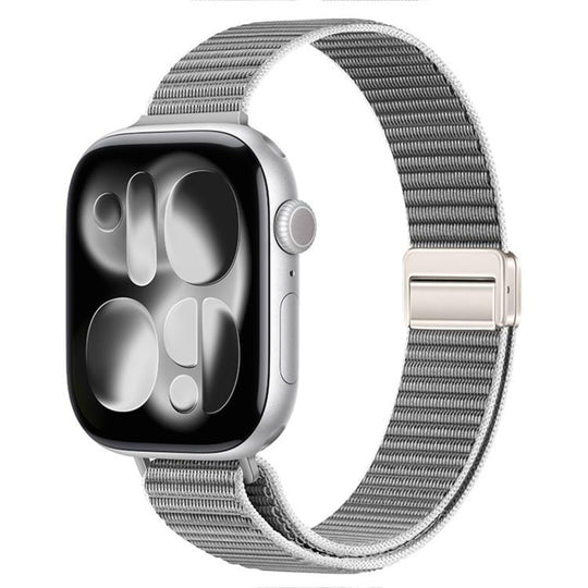 For Apple Watch 42mm / 41mm / 40mm / 38mm Slim Dual Magnetic Clasp Nylon Loop Watch Band(Gray)