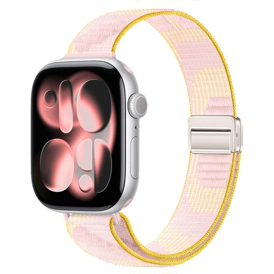For Apple Watch 42mm / 41mm / 40mm / 38mm Slim Dual Magnetic Clasp Nylon Loop Watch Band(Pink)