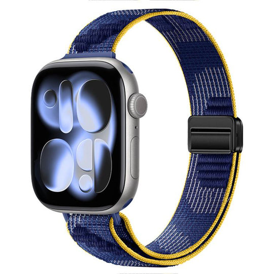 For Apple Watch 49mm / 46mm / 45mm / 44mm Slim Dual Magnetic Clasp Nylon Loop Watch Band(Blue)