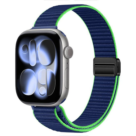 For Apple Watch 49mm / 46mm / 45mm / 44mm Slim Dual Magnetic Clasp Nylon Loop Watch Band(Blue Green)