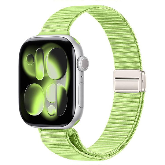 For Apple Watch 49mm / 46mm / 45mm / 44mm Slim Dual Magnetic Clasp Nylon Loop Watch Band(Tender Green Sprout)