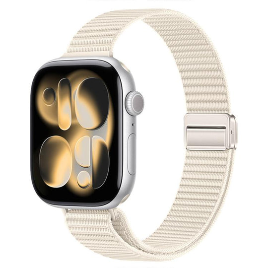 For Apple Watch 49mm / 46mm / 45mm / 44mm Slim Dual Magnetic Clasp Nylon Loop Watch Band(Starlight)
