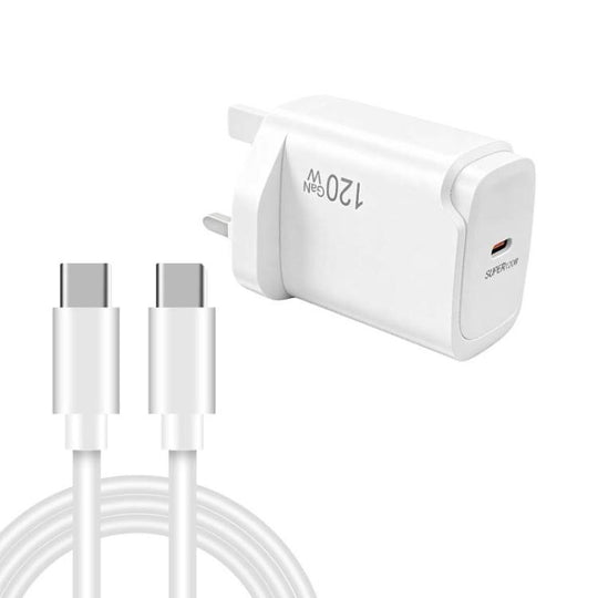 PD48 GaN 120W Type-C Power Supply with Type-C to Type-C Data Cable，UK Plug(White)