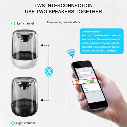 C7 Bluetooth 5.0 Speaker Transparent LED Luminous Subwoofer TWS 6D Surround HIFI Stereo Cool Audio(Black) - Desktop Speaker by buy2fix | Online Shopping UK | buy2fix