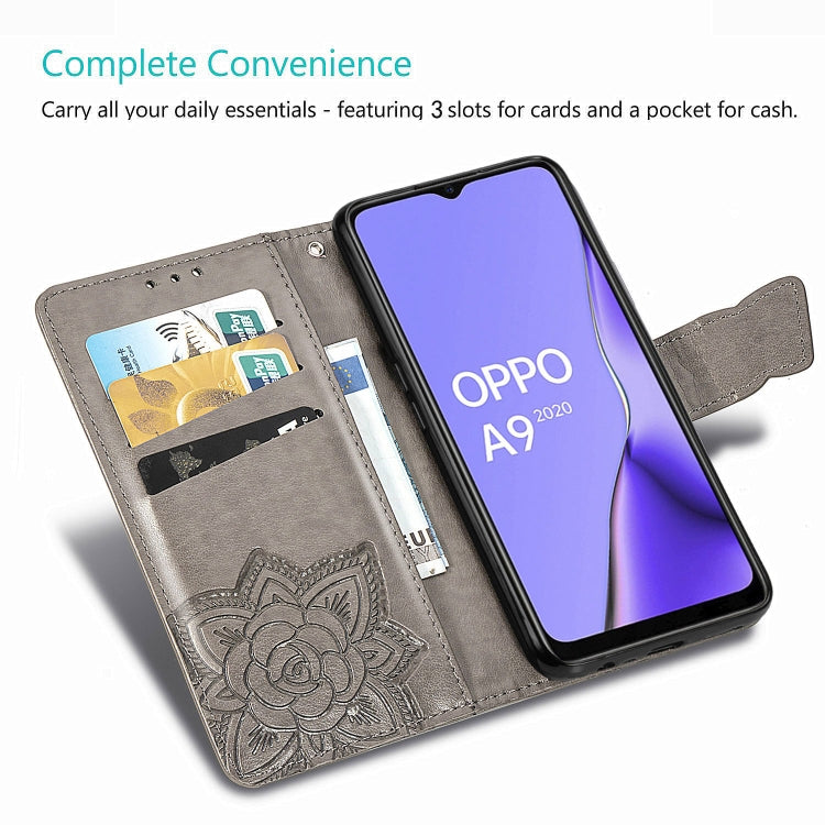 For OPPO A5 (2020) / A9 (2020) Butterfly Love Flower Embossed Horizontal Flip Leather Case with Bracket Lanyard Card Slot Wallet(Dark Purple) by buy2fix