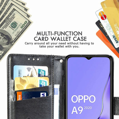 For OPPO A5 (2020) / A9 (2020) Butterfly Love Flower Embossed Horizontal Flip Leather Case with Bracket Lanyard Card Slot Wallet(Dark Purple) by buy2fix