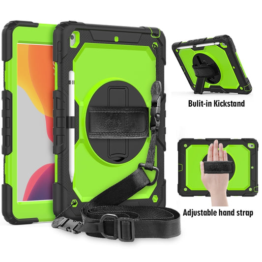 For iPad 10.2 Shockproof Colorful Silica Gel + PC Protective Case with Holder & Shoulder Strap & Hand Strap & Pen Slot(Black+Green) - iPad 10.2 Cases by buy2fix | Online Shopping UK | buy2fix