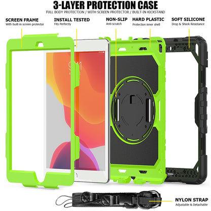 For iPad 10.2 Shockproof Colorful Silica Gel + PC Protective Case with Holder & Shoulder Strap & Hand Strap & Pen Slot(Black+Green) - iPad 10.2 Cases by buy2fix | Online Shopping UK | buy2fix