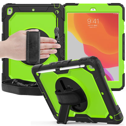For iPad 10.2 Shockproof Colorful Silica Gel + PC Protective Case with Holder & Shoulder Strap & Hand Strap & Pen Slot(Black+Green) - iPad 10.2 Cases by buy2fix | Online Shopping UK | buy2fix
