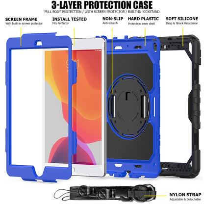 For iPad 10.2 Shockproof Colorful Silica Gel + PC Protective Case with Holder & Shoulder Strap & Hand Strap & Pen Slot(Black+Blue) - iPad 10.2 Cases by buy2fix | Online Shopping UK | buy2fix