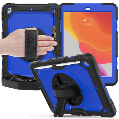 For iPad 10.2 Shockproof Colorful Silica Gel + PC Protective Case with Holder & Shoulder Strap & Hand Strap & Pen Slot(Black+Blue) - iPad 10.2 Cases by buy2fix | Online Shopping UK | buy2fix